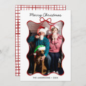 赤い手お洒落引き波の弓フレームクリスマス シーズンカード (正面/裏面)