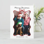 赤い手お洒落引き波の弓フレームクリスマス シーズンカード (スタンド正面)