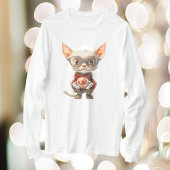 赤い手のクリスマスキャットメンズティー Tシャツ