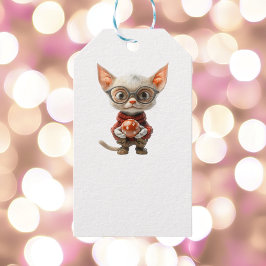 赤い手のクリスマスキャット白い贈り物ラベル ギフトタグ