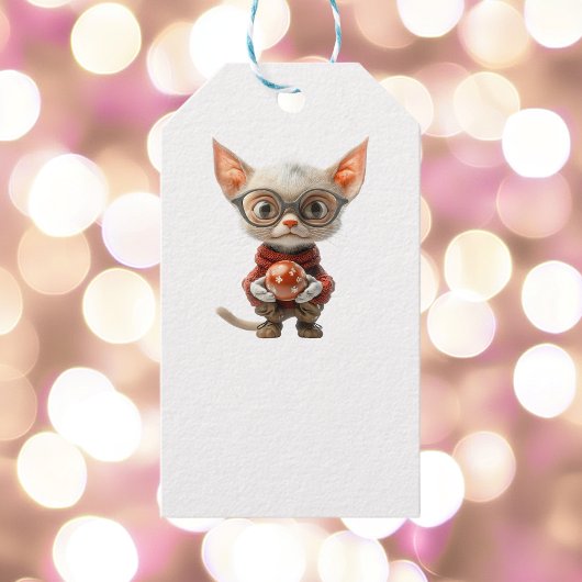 赤い手のクリスマスキャット白い贈り物ラベル ギフトタグ