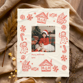 赤い手のドードル写真お洒落クリスマス フリースブランケット