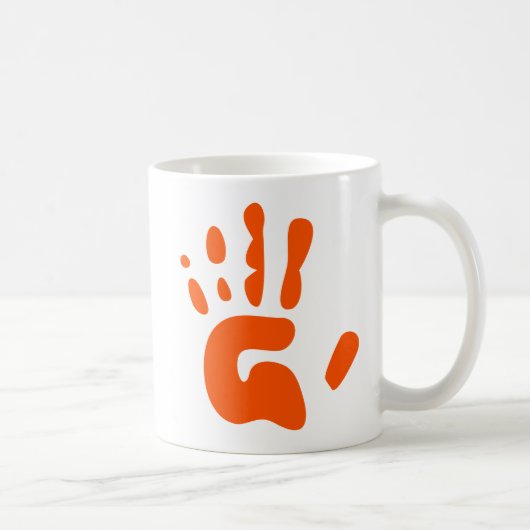 赤い手のプリント コーヒーマグカップ (右)