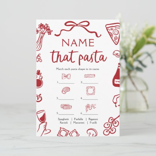 赤い手の描画された名前ザパスタブライダルシャワーゲーム 招待状 (スタンド正面)