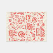 赤い手よくはしゃぐ描きドードルクリスマお洒落ス フリースブランケット (正面(横))