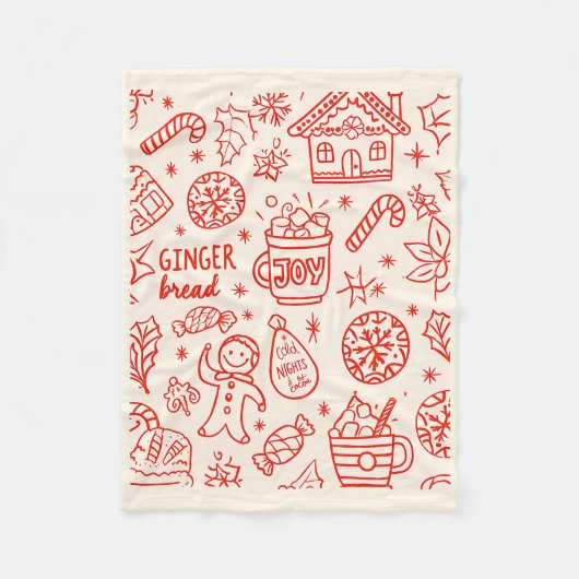 赤い手よくはしゃぐ描きドードルクリスマお洒落ス フリースブランケット (正面)