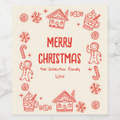 赤い手よくはしゃぐ描きドードルクリスマお洒落ス ワインラベル (シングルラベル)