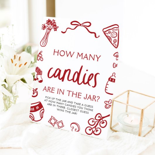 赤い手を引き当てキャンディベビーシャワーの数 台座サイン