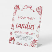 赤い手を引き当てキャンディベビーシャワーの数 台座サイン (正面)