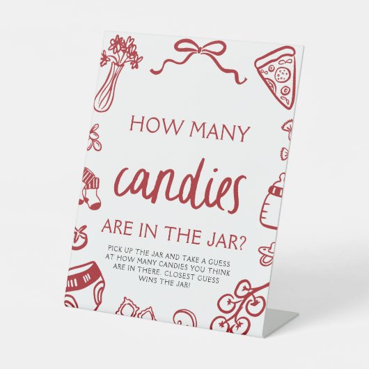 赤い手を引き当てキャンディベビーシャワーの数 台座サイン (正面)