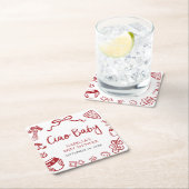 赤い手イタリアン引きピザチャオベビー赤ちゃんシャワー スクエアペーパーコースター (インサイチュ)