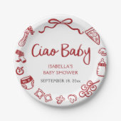 赤い手イタリアン引きピザチャオベビー赤ちゃんシャワー ペーパープレート (正面)