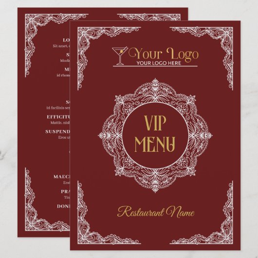 赤い手描きの高級感ある装飾的なあなたのロゴVIP メニュー (正面/裏面)