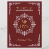 赤い手描きの高級感ある装飾的なあなたのロゴVIP メニュー (正面)