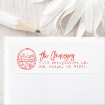 赤い手描きイチゴのバスケット 返送先住所