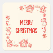 赤い手描きドードルお洒落メリークリスマス スクエアシール (正面)