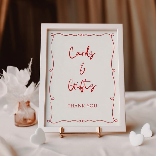 赤い手描きフレームカード&ギフトカード