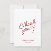 赤い手描きリボンのスケッチ結婚の サンキューカード (正面)