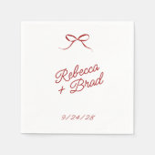 赤い手描きリボンのスケッチ結婚の スタンダードカクテルナプキン (正面)