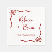 赤い手描きリボンのスケッチ結婚の スタンダードカクテルナプキン (正面)