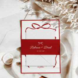 赤い手描きリボンのスケッチ結婚の 招待状ベリーバンド