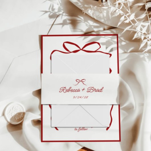 赤い手描きリボンのスケッチ結婚の 招待状ベリーバンド