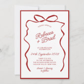 赤い手描きリボンのスケッチ結婚の 招待状 (正面)