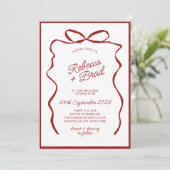 赤い手描きリボンのスケッチ結婚の 招待状 (スタンド正面)