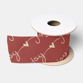 赤い手書きのJoyハートのクリスマス サテンリボン