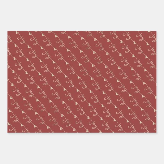 赤い手書きジョイハートクリスマス ラッピングペーパーシート (正面3)