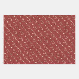 赤い手書きジョイハートクリスマス ラッピングペーパーシート