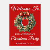 赤い手書きスクリプトクリスマスパーティーへようこそ アクリルサイン (正面)