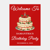 赤い手書きスクリプトクリスマス誕生日へようこそ アクリルサイン (正面)