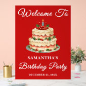 赤い手書きスクリプトクリスマス誕生日へようこそ アクリルサイン (ウェディング)