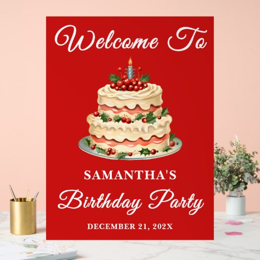 赤い手書きスクリプトクリスマス誕生日へようこそ アクリルサイン (ウェディング)