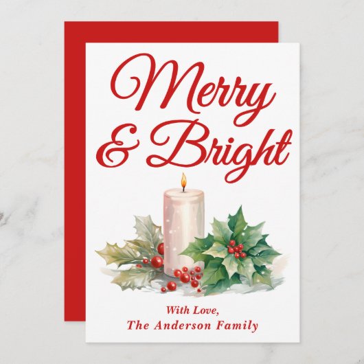 赤い手書きスクリプメリートと明るい シーズンカード (正面/裏面)