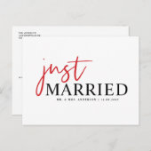 赤い手書きタイポグラフィモダンたった今結婚しました 案内ポストカード (正面/裏面)