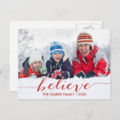 赤い手書き信じホリー写真はがき シーズンポストカード (正面/裏面)