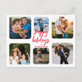 赤い手書き6枚の写真コラージュhappy holidays ポストカード (正面)