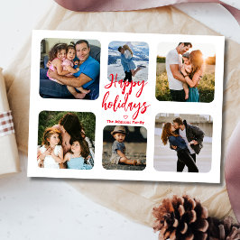 赤い手書き6枚の写真コラージュhappy holidays ポストカード