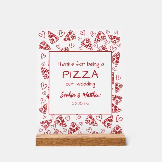 赤い手結婚で引いたパーティーの後のイタリアンピザ アクリルサイン (正面)
