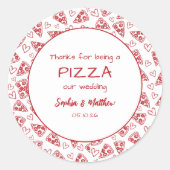 赤い手結婚で引いたパーティーの後のイタリアンピザ ラウンドシール (正面)