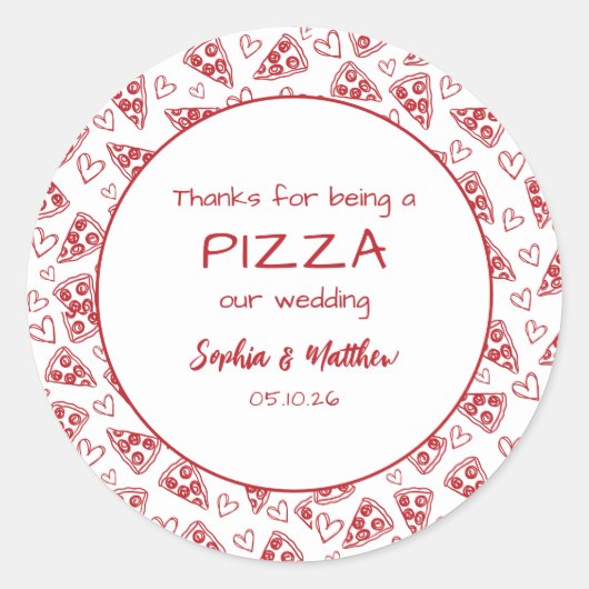 赤い手結婚で引いたパーティーの後のイタリアンピザ ラウンドシール (正面)