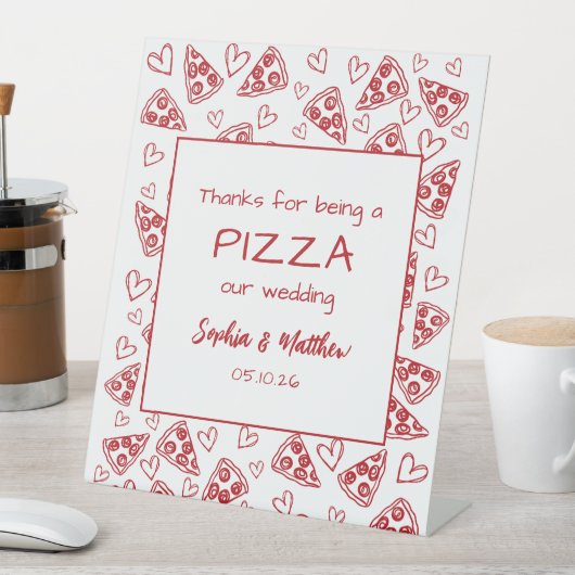 赤い手結婚で引いたパーティーの後のイタリアンピザ 台座サイン (インサイチュ)