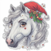 赤い手綱の白い馬の頭 シール (正面)