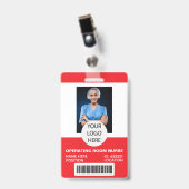 赤い手術室ナース写真ID バッジ (正面 （クリップ付）)