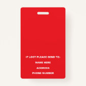 赤い手術室ナース写真ID バッジ (裏面)