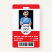 赤い手術室ナース写真ID バッジ (正面)