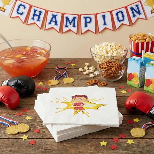 赤い手袋とショートパンツを着たキッズボクサー スタンダードランチョンナプキン