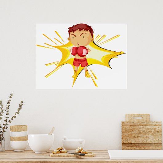 赤い手袋とショートパンツを着たキッズボクサー ポスター (キッチン)